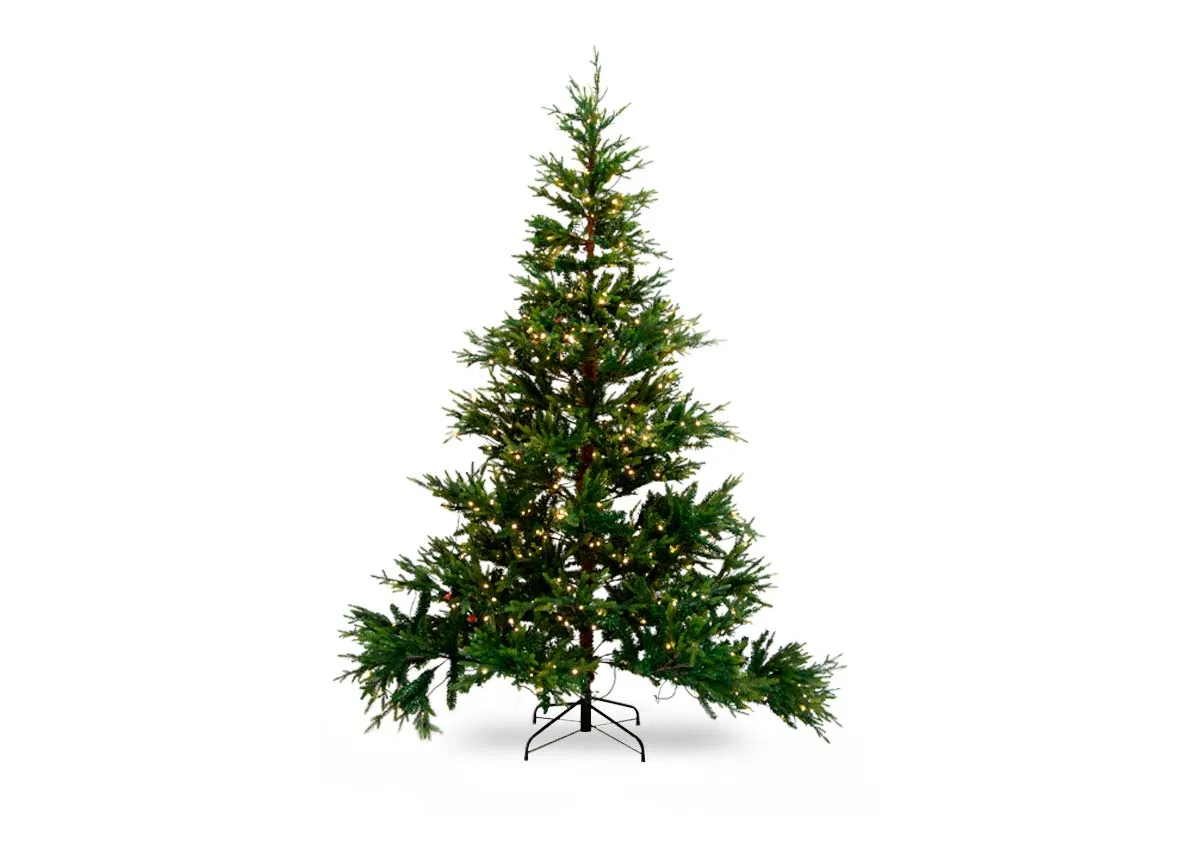 A prelit artificial 8ft Christmas tree from EZ Livings Douglas range.