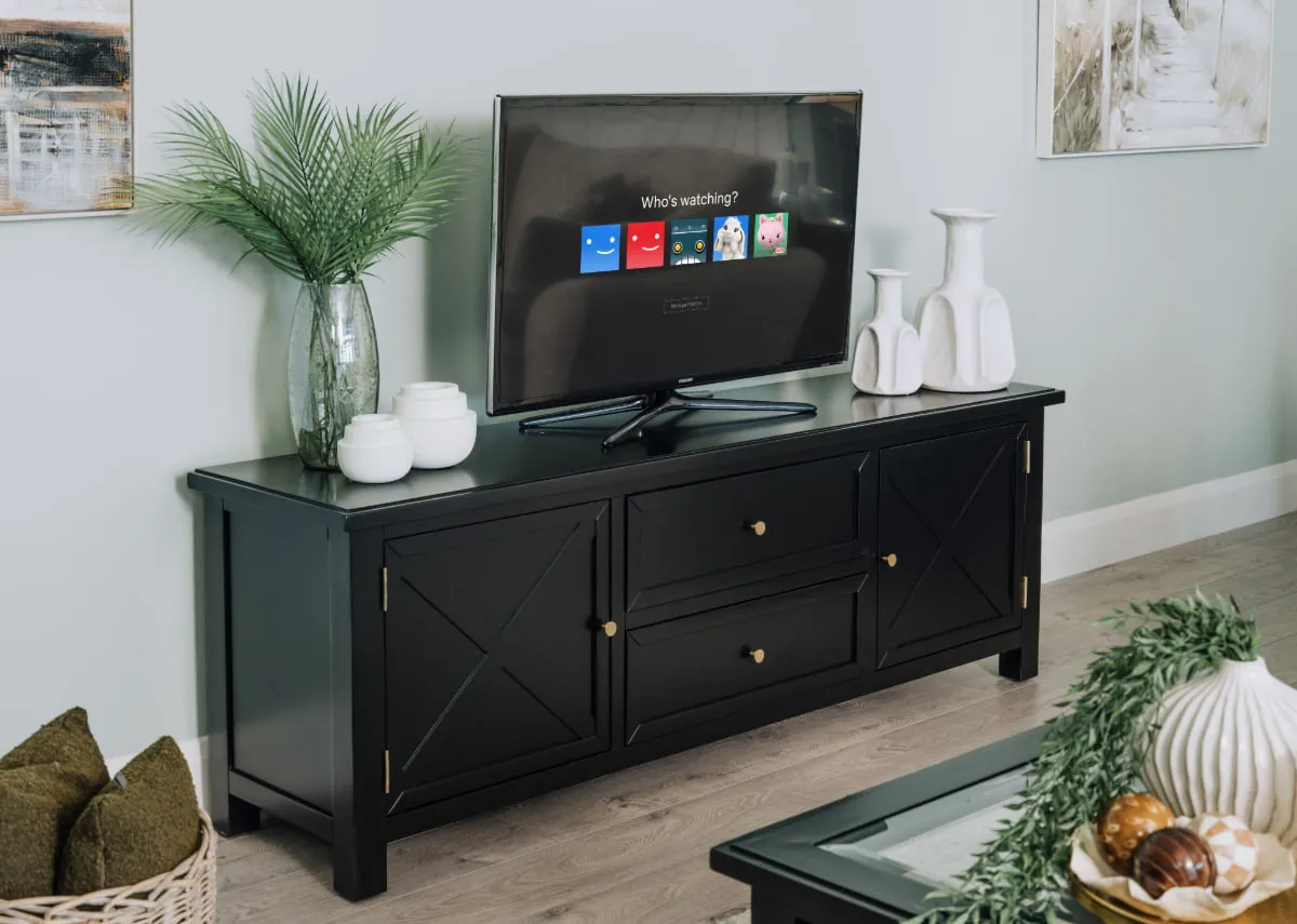 2 Door 2 Black TV Unit - Hampton