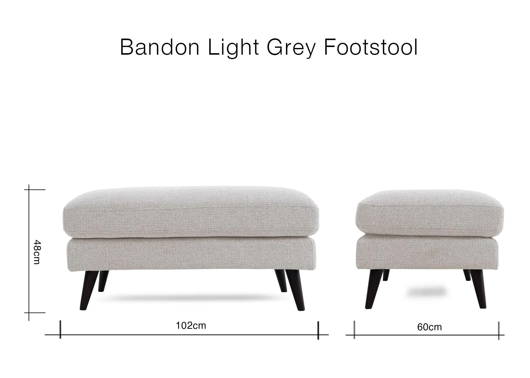 A dimension image of the Bandon footstool with 102cm x 48cm