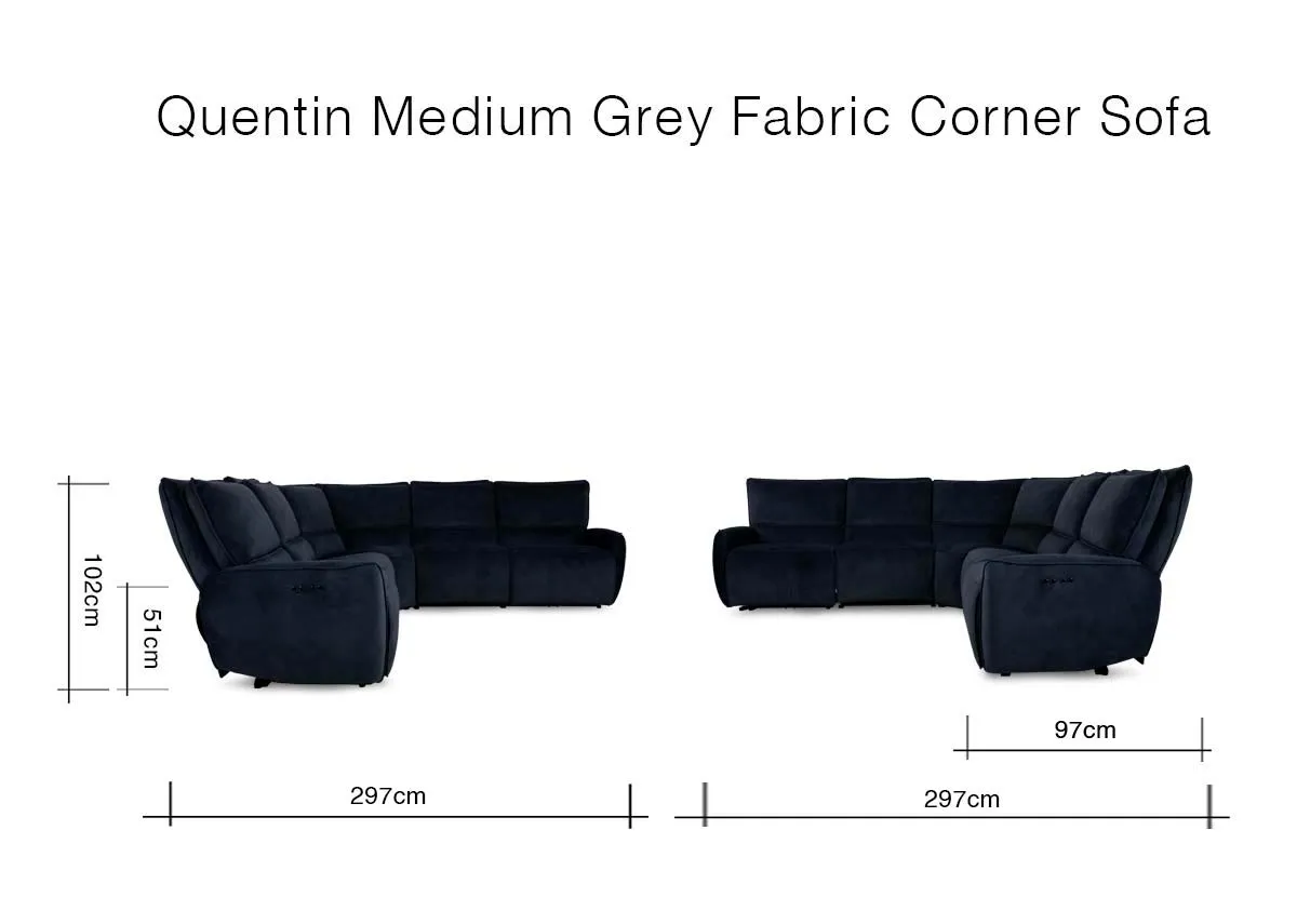 A dimension image of the Quentin medium corner sofa with 227cm x 102cm