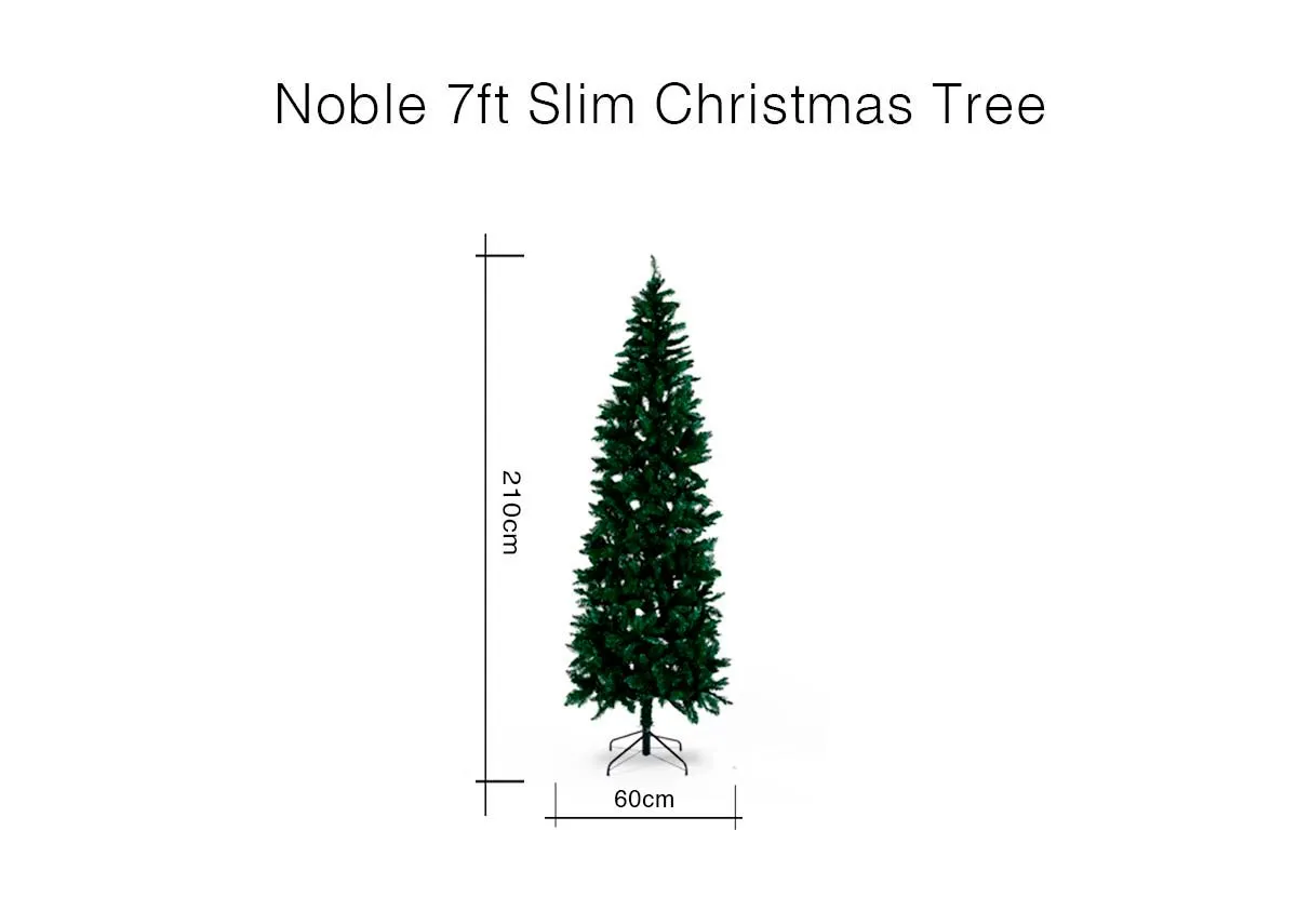 A dimension image of the Noble 7ft Slim tree with 60cm x 210cm