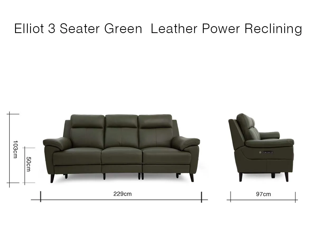 A dimension image of the Elliot 3 Seater Recliner with 229cm x 97cm-165cm x 103cm H