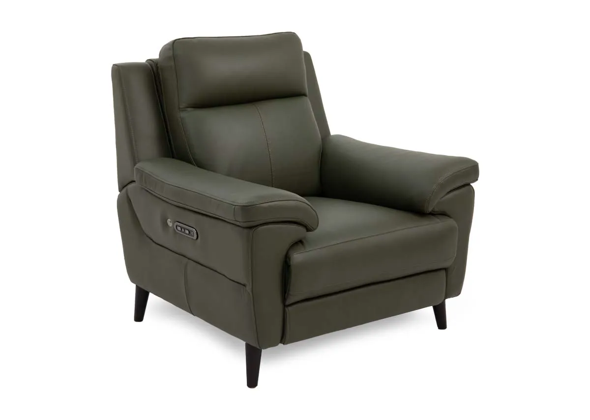 Green Leather Power Recliner - Elliot