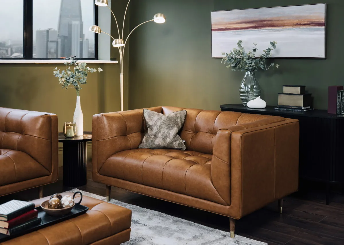 2 Seater Tan Leather Sofa - Grace