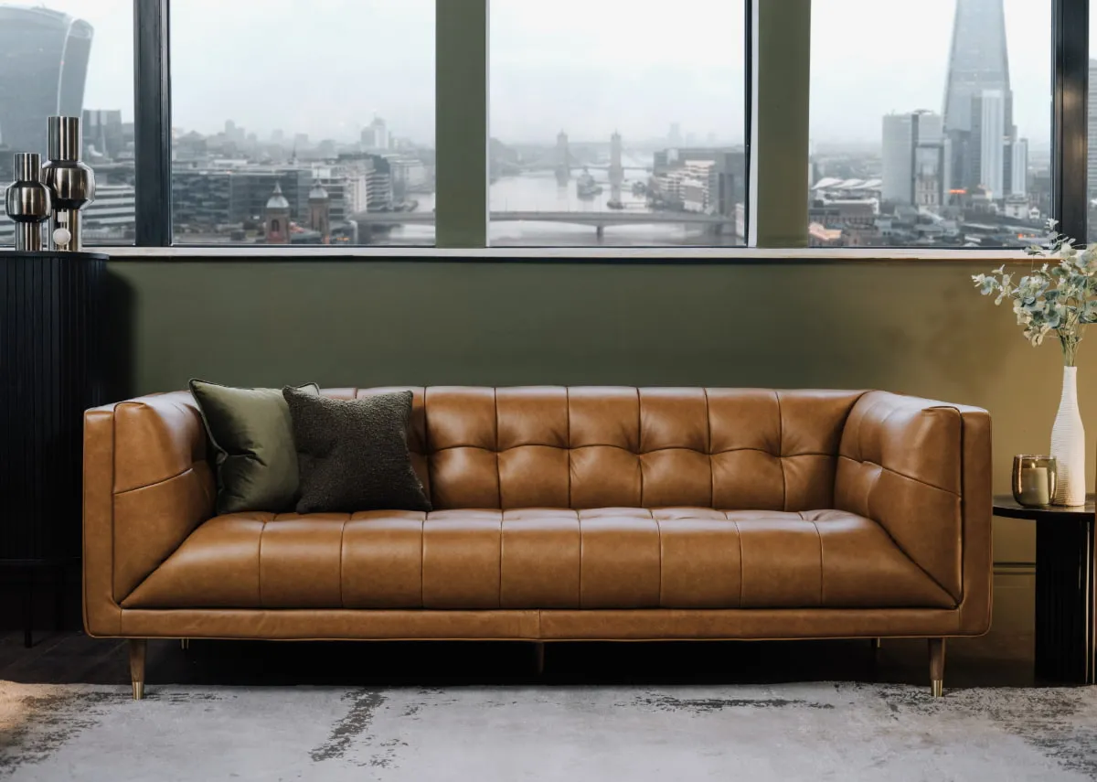 3.5 Seater Tan Leather Sofa - Grace