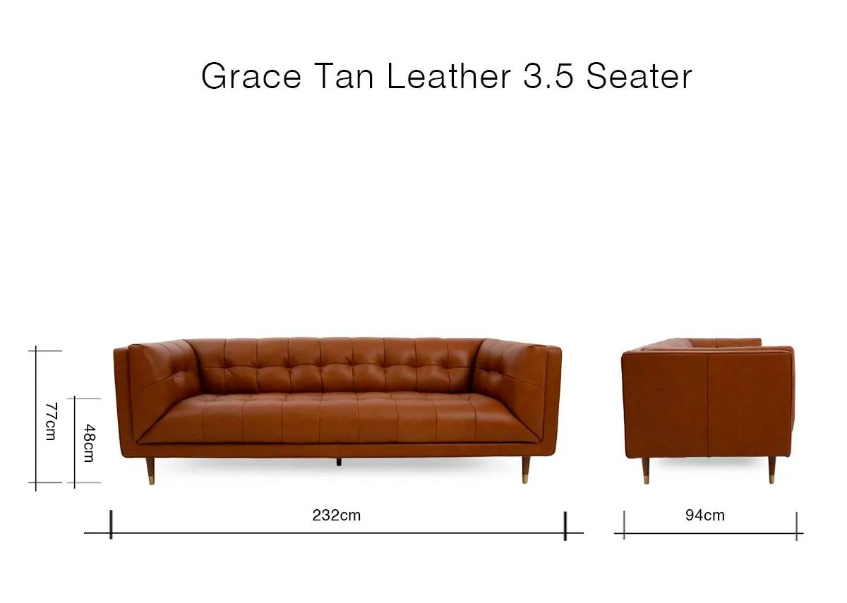 A dimension image of the grace 3.5 seater sofa with 232cm x 94cm x 77cm