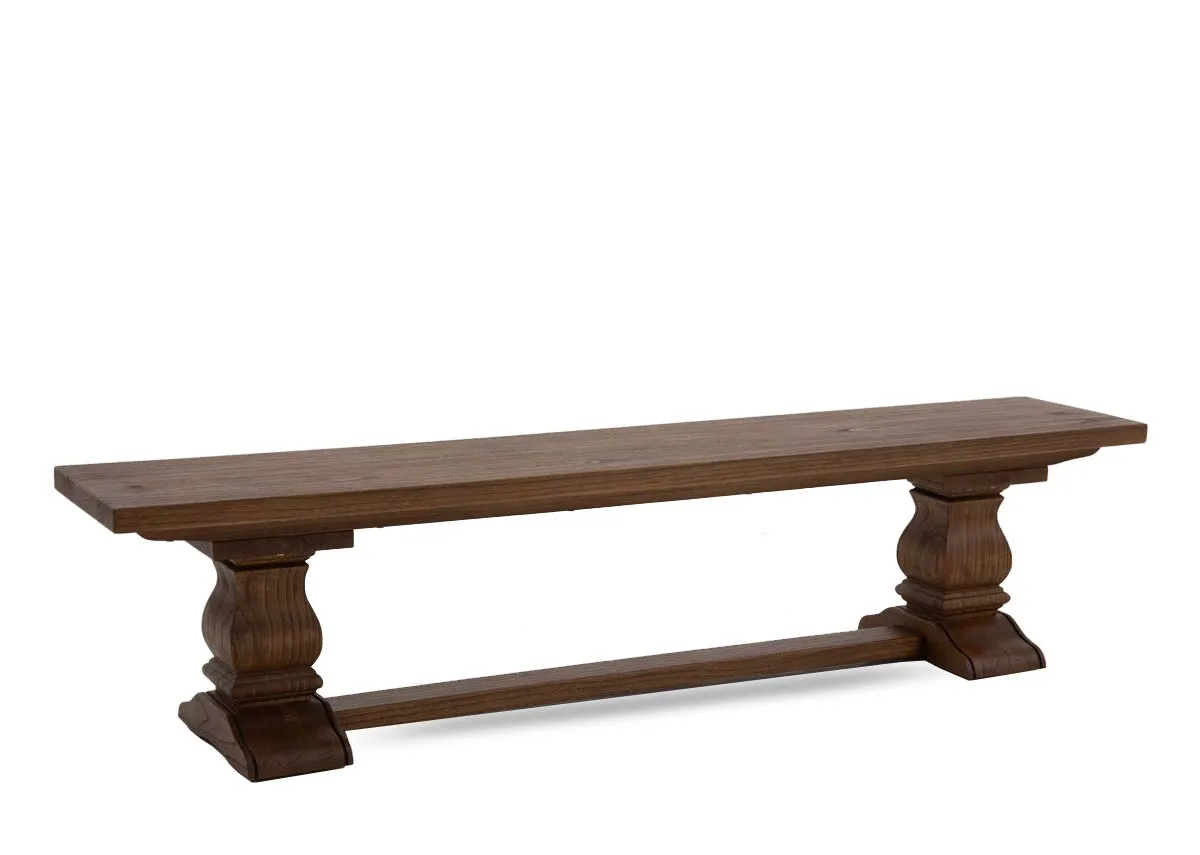 A reclaimed wood dining bench from EZ Livings Biarritz range. Angled view.