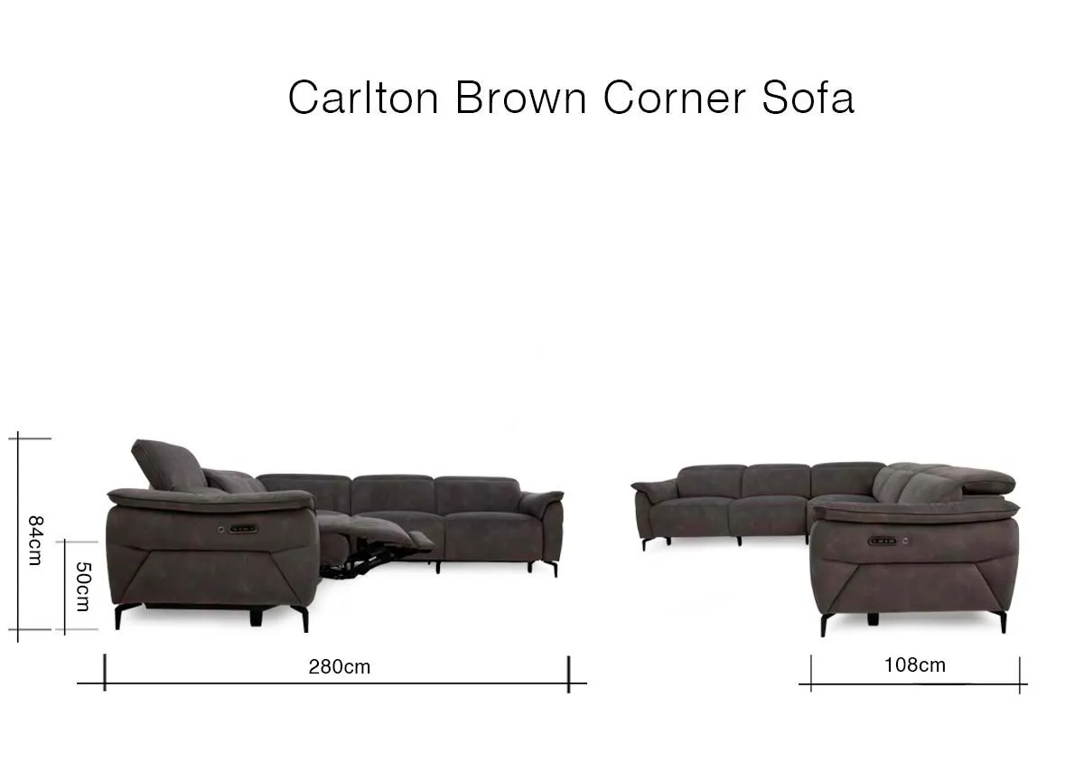 A dimension image of the Carlton Corner sofa with 280cm x 108cm x 84cm
