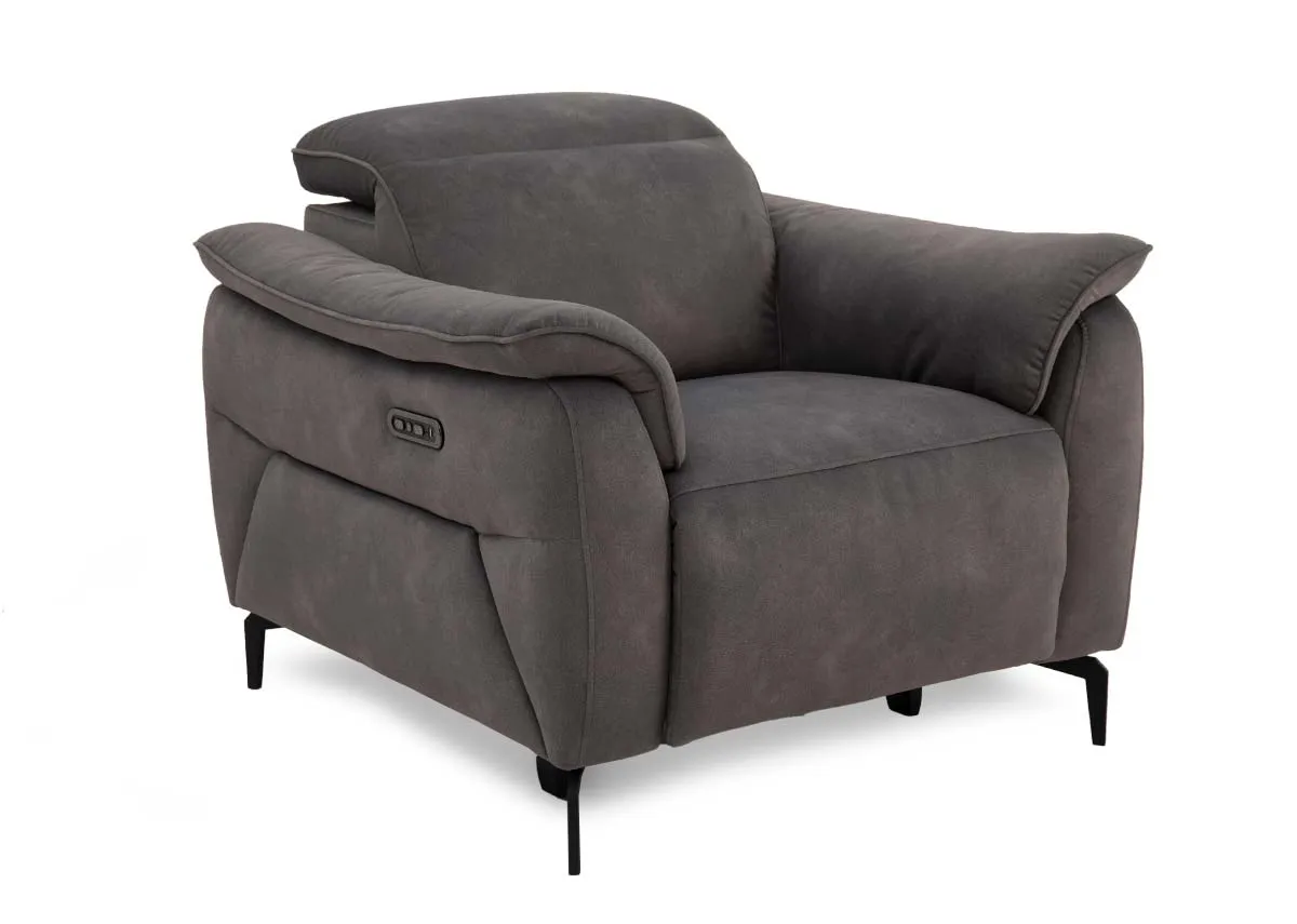 Brown Grey Fabric Power Recliner - Carlton