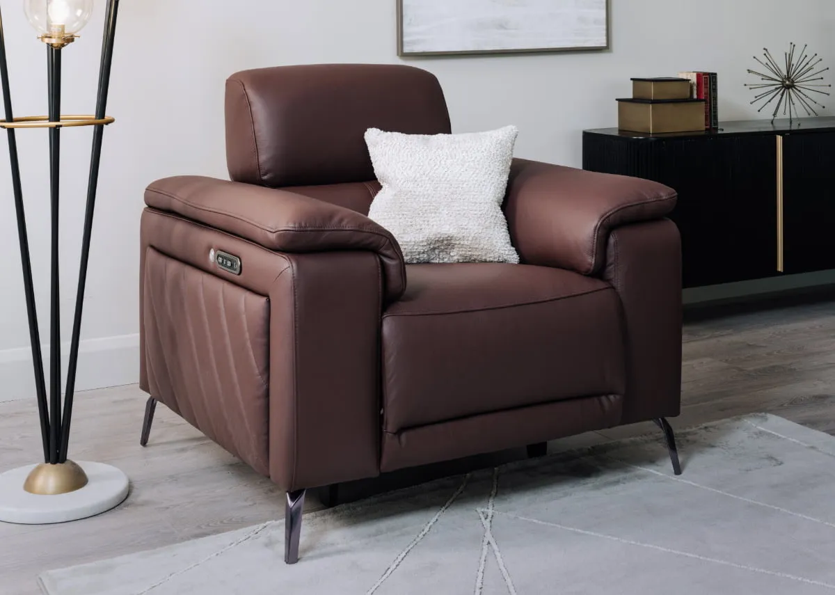 Brown Leather Power Recliner - Paige