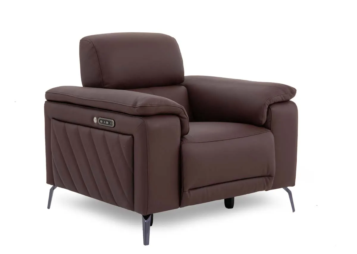 Brown Leather Power Recliner - Paige