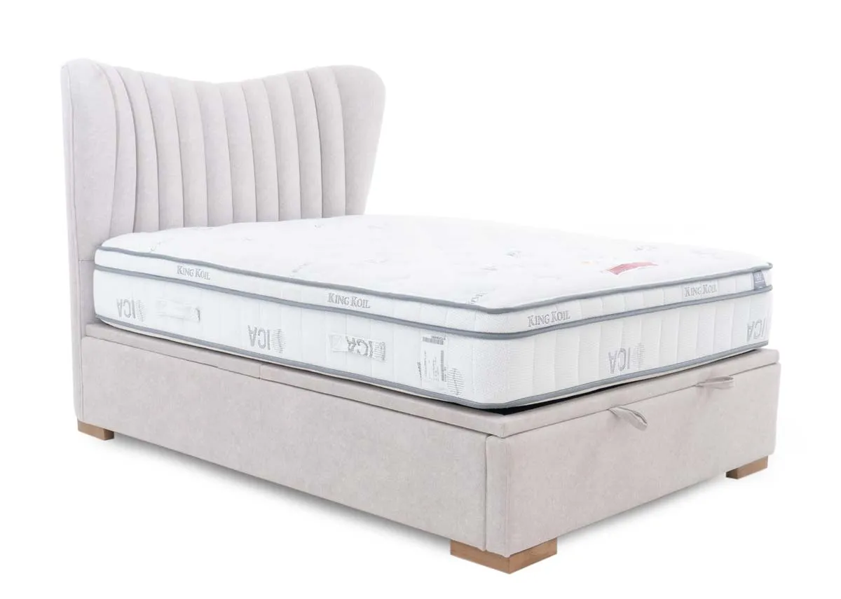 King Size (5ft) Light Grey Fabric Ottoman Bed - Robin