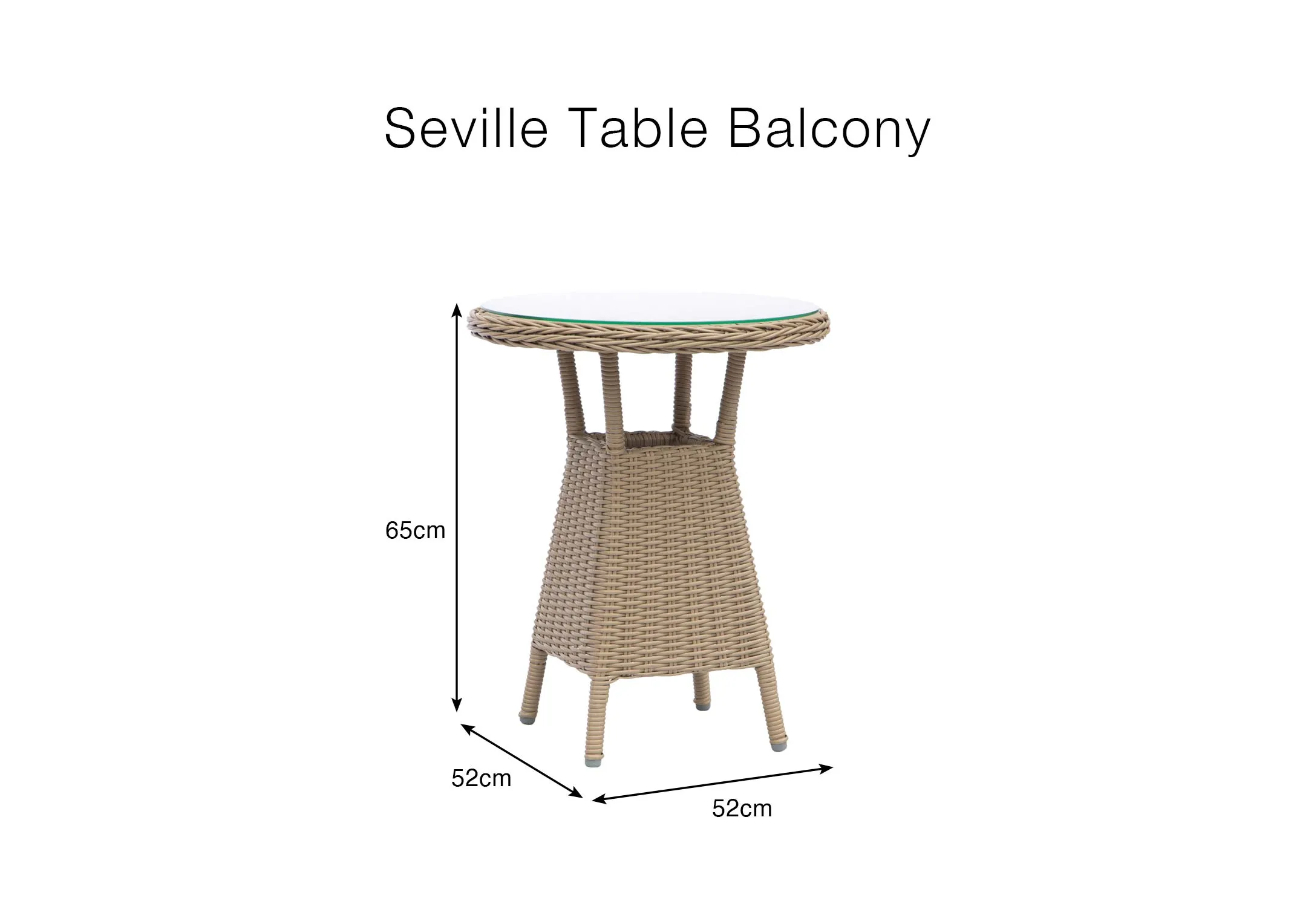 A dimnesion image of the Seville Balcony table 52cm x 65cm