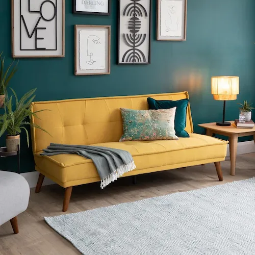 Seattle mustard 3 seater sofa bed from EZ Living Furniture.