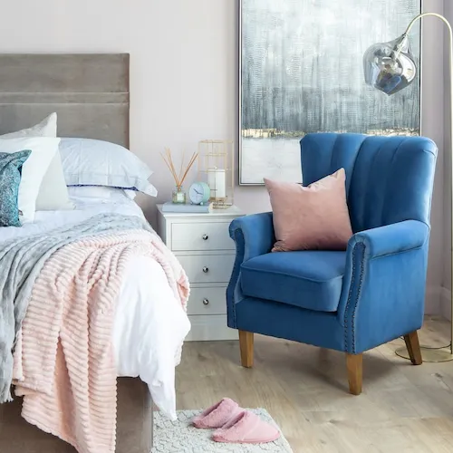 Alexander Blue velvet armchair from EZ Living Furniture.