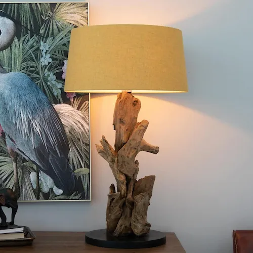 Arbanasi yellow lamp tree bark base with yellow shade from EZ Living Furniture.