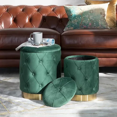 Leroy green velvet footstools from EZ Living Furniture.