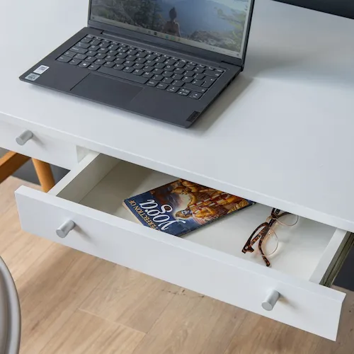 Tia white desk from EZ Living Furniture open.