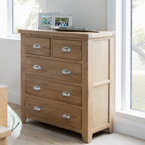 Barna 5 drawer oak chest of drawers from EZ Living Furniture.