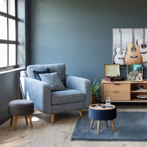 Blue Scott Storage Footstool from EZ Living Furniture.
