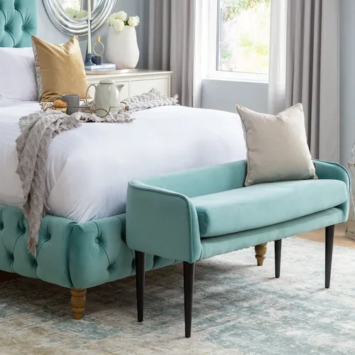 Harbour teal velvet bench from EZ Living Furniture.