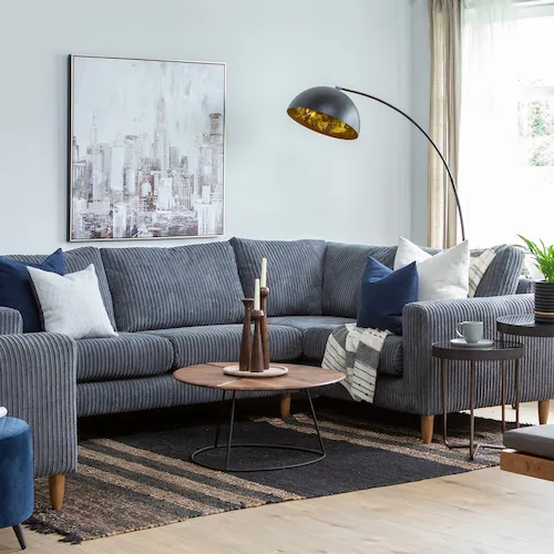 Comfy 2.5l/1.5r corduroy corner sofa from EZ Living Furniture.
