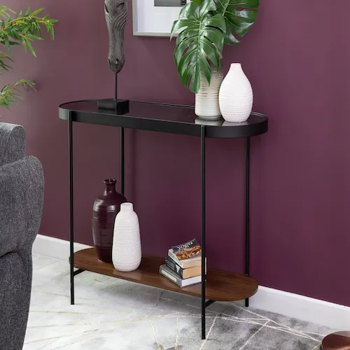 Black metal and walnut Glam Hall Table from EZ Living Furniture.
