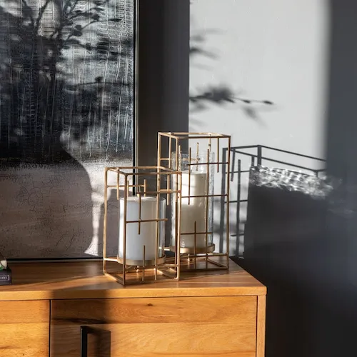 Plaid Gold Hurricane Lanterns from EZ Living Furniture.