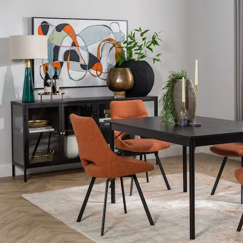 Cobh rust boucle dining chairs from EZ Living Furniture.