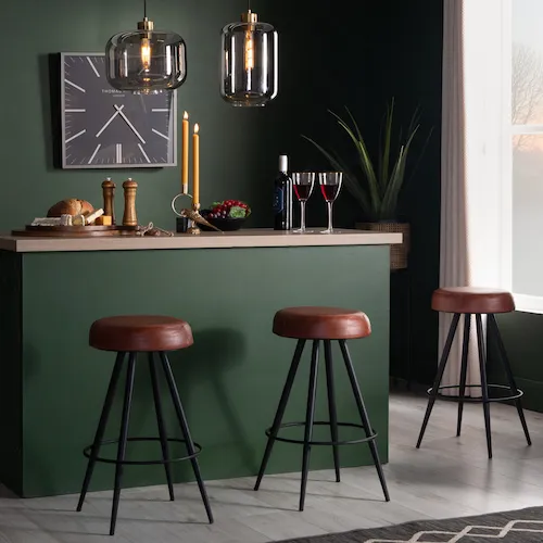 Dalton brown leather backless bar stools from EZ Living Furniture.