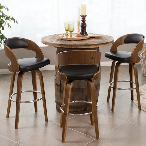 Texas Bar Stools in Black Faux Leather and Walnut from EZ Living Furniture.