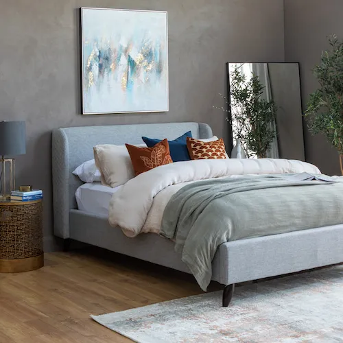 Marcello light grey fabric double 4ft bed frame from EZ Living Furniture.