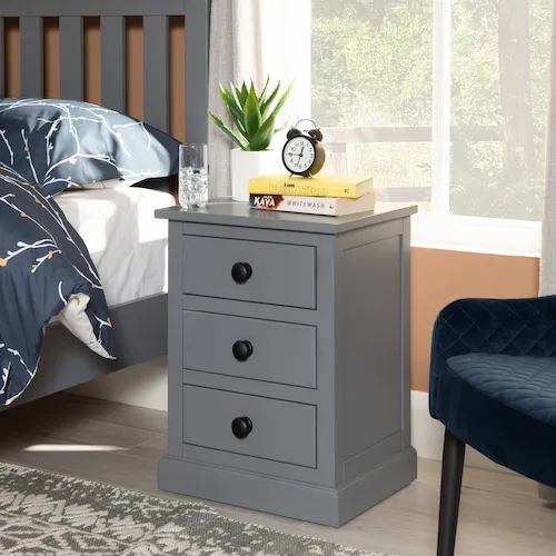 Atlas 3 drawer grey bedside table from EZ Living Furniture.