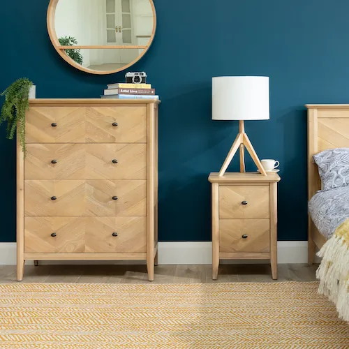 Chevron 2 drawer oak and pine bedside locker from EZ Living Furniture.