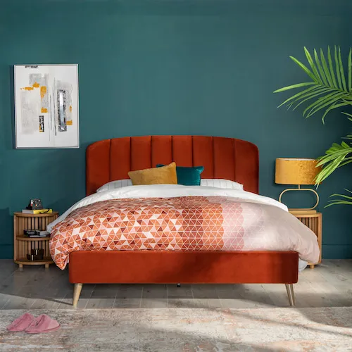 Lunar Rust Velvet Bed Frame