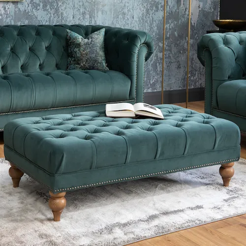 Adare teal velvet footstool from EZ Living Furniture.