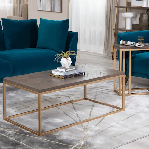 Greenwich Dark Oak Coffee Table with gold leg from EZ Living Furniture.