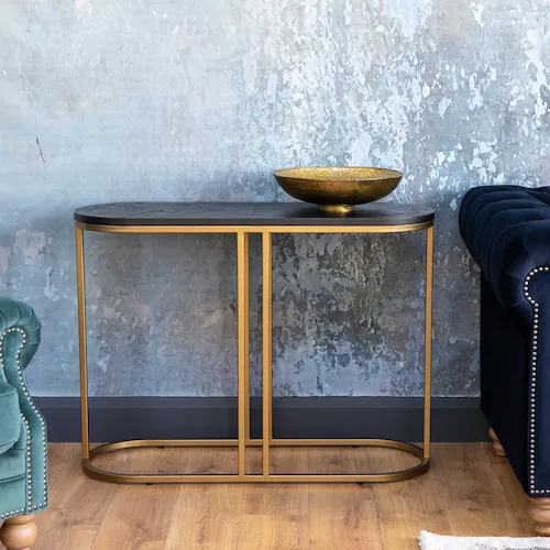 Chevron brown ash and brass console table from EZ Living Furniture.