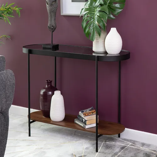Glam black metal and walnut console table from EZ Living Furniture.