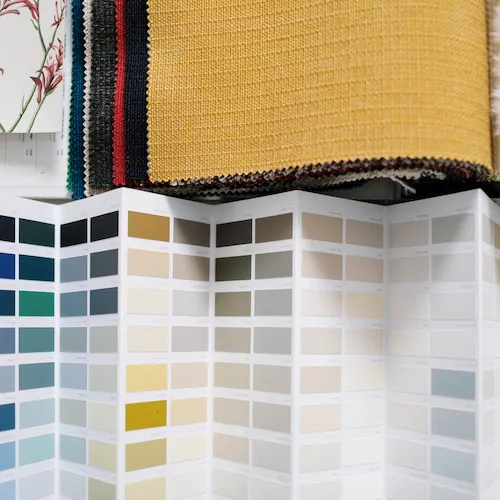 Paint and fabric swatches.