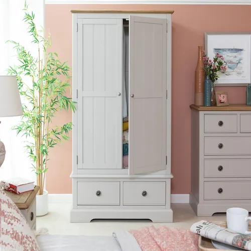 Toulouse Grey and Oak 2 Door 2 Drawer Wardrobe from EZ Living Furniture.