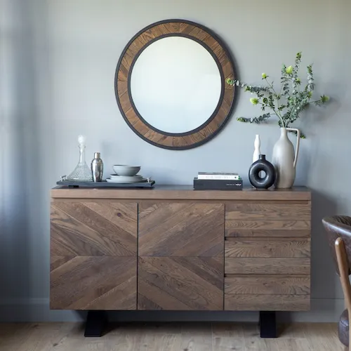 Ellipse Round Fumed Oak Wall Mirror from EZ Living Furniture.