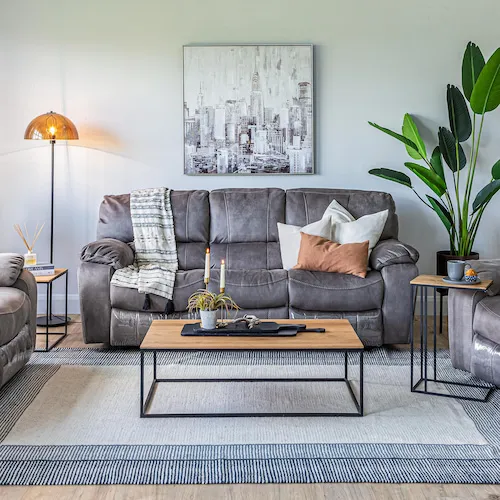 Bradford Manual Reclining 3 Seater Sofa in Grey Suede by EZ Living Furniture.