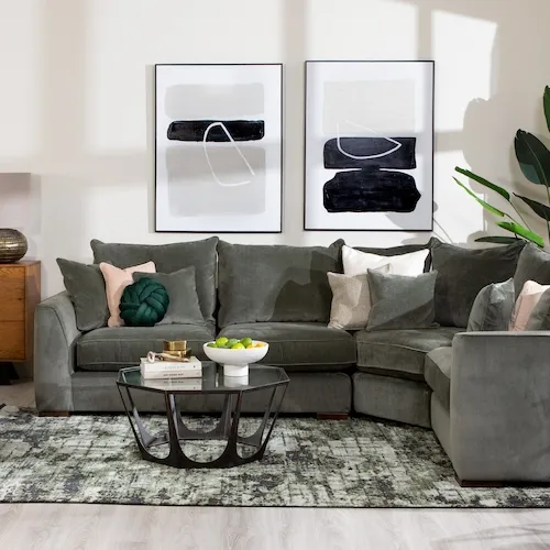 Green Velvet Corner RAF Sofa from EZ Living Furniture.