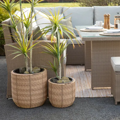 Brava Set of 2 Natural Rattan Planter Pots at EZ Living Furniture.