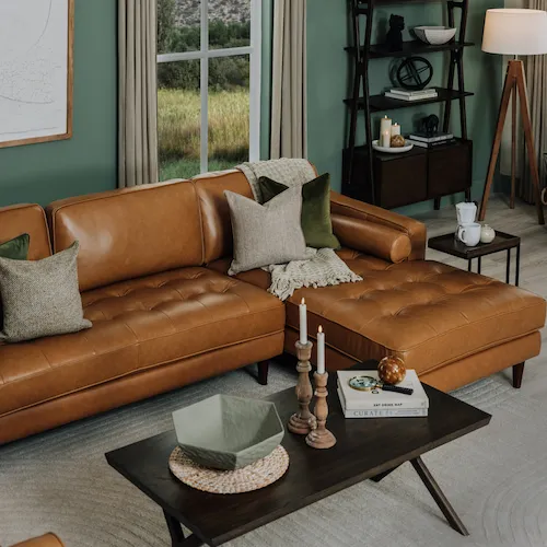 Genoa Tan Leather RHF Corner Chaise at EZ Living Furniture.
