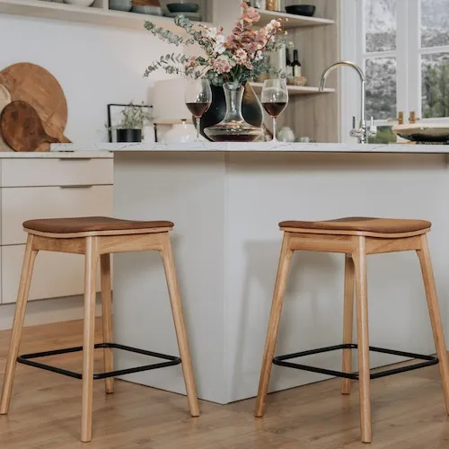Ravello Oak Stool with tan seat from EZ Living Furniture.