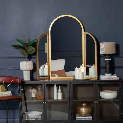 Lorelei Gold Tri Fold Mirror from EZ Living Furniture.
