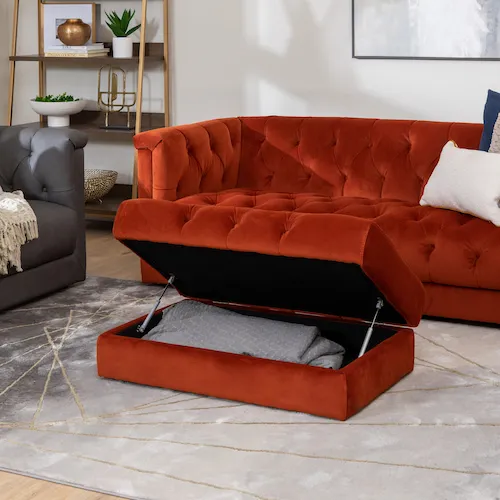 Louvre Orange Velvet Storage Footstool.