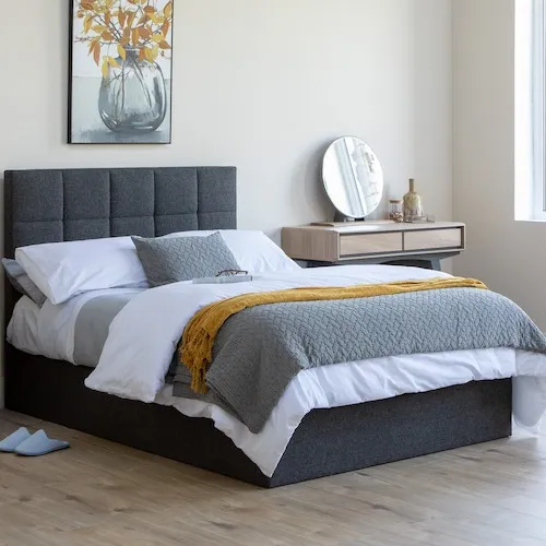Connect grey fabric bed frame with Mattress from EZ Living Furniture.